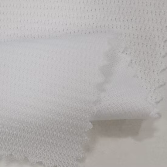 Tejido de punto entrelazado de malla de China Tejido Dri Fit de malla de ojo de pájaro 100% poliéster para ropa deportiva / yoga Tejido de punto de jersey de malla absorbente de secado rápido elástico de poliéster